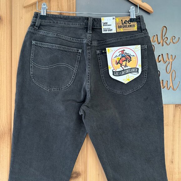 Lee x Daydreamer Size 30/28 High Rise Western Crop Boot Jeans in Washed Black - Picture 4 of 11